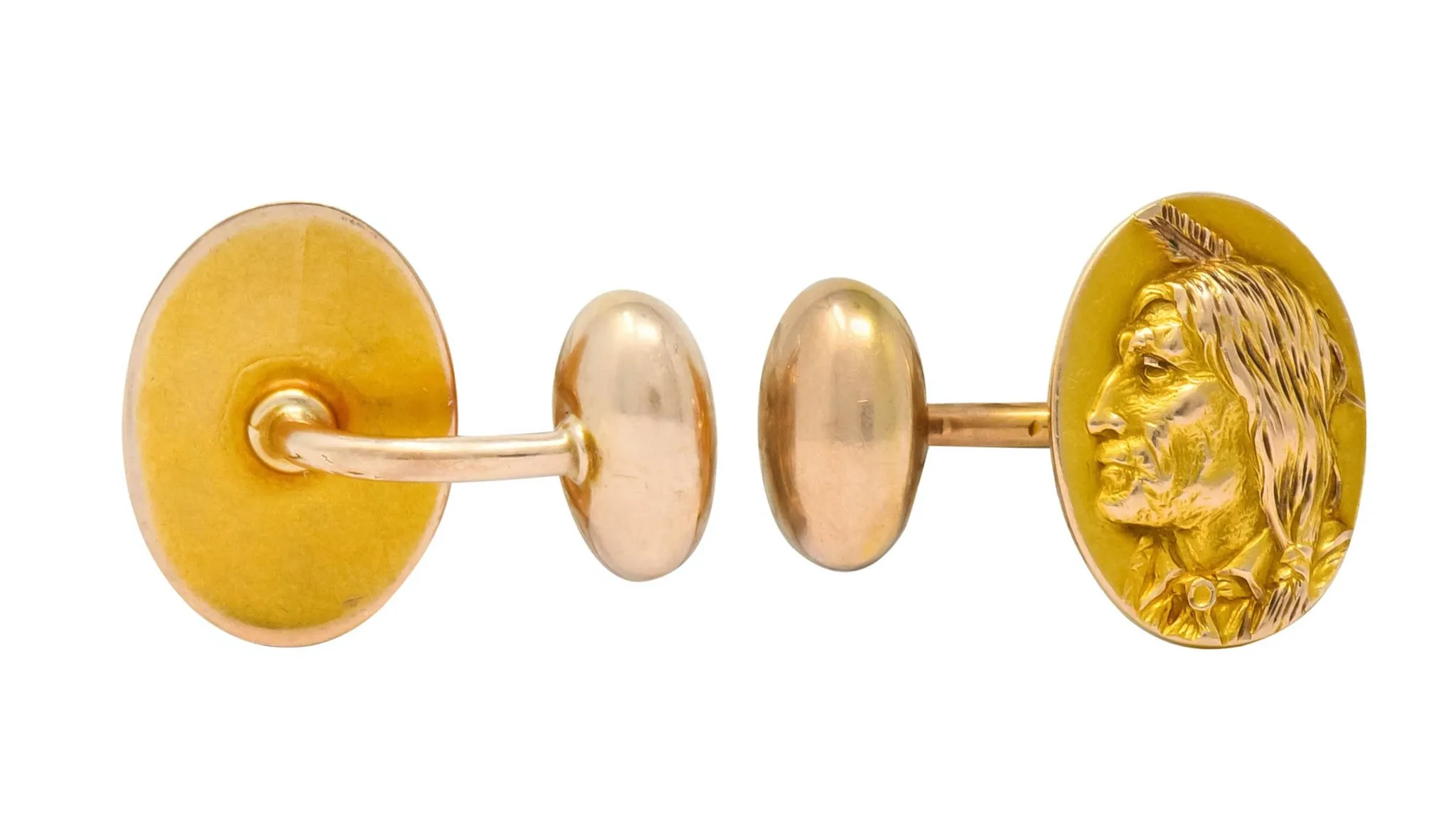 1900's Victorian 14 Karat Two-Tone Gold Native American Men's Cufflinks