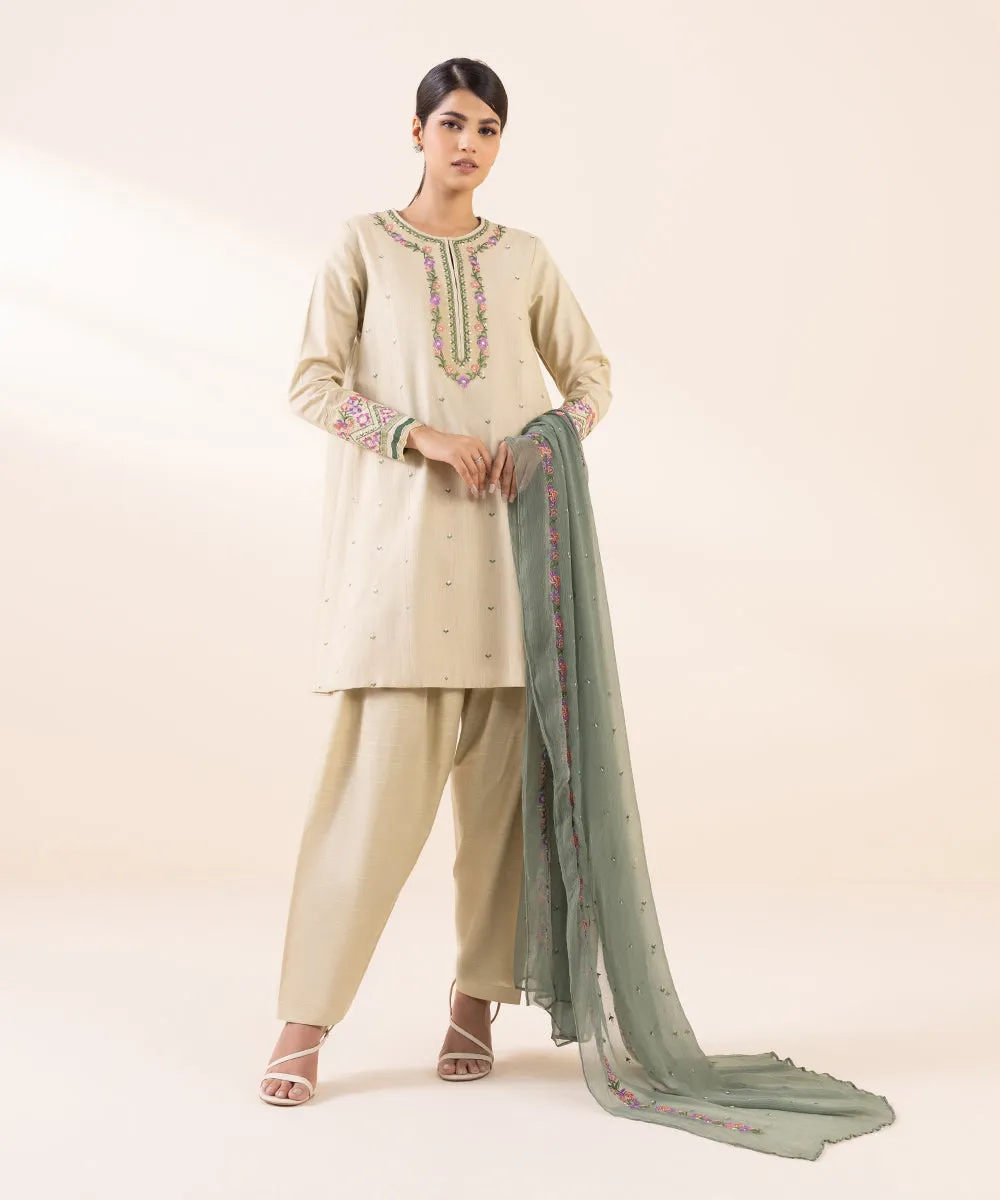 3 Piece - Embroidered Light Khaddar Suit