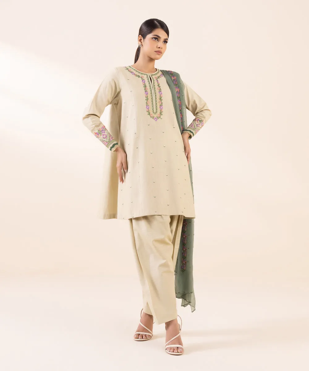 3 Piece - Embroidered Light Khaddar Suit