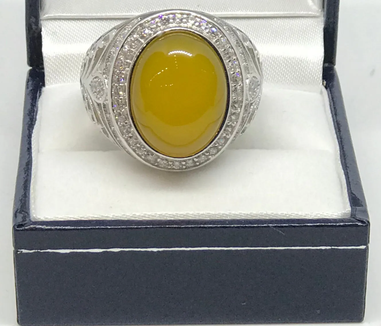 925 sterling silver yellow agate stone ring!