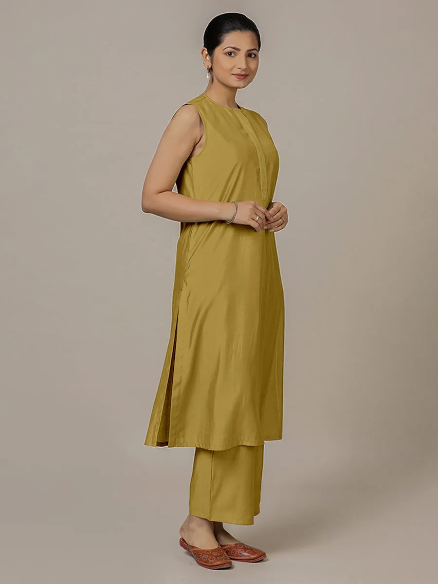 Adah x Rozaana | A Line Kurta in Dijon Mustard with Thread Work | Coords or Only Kurta