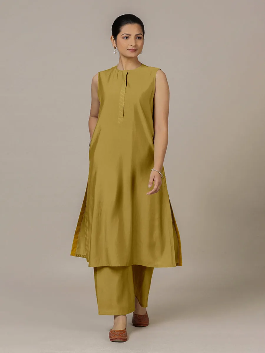 Adah x Rozaana | A Line Kurta in Dijon Mustard with Thread Work | Coords or Only Kurta