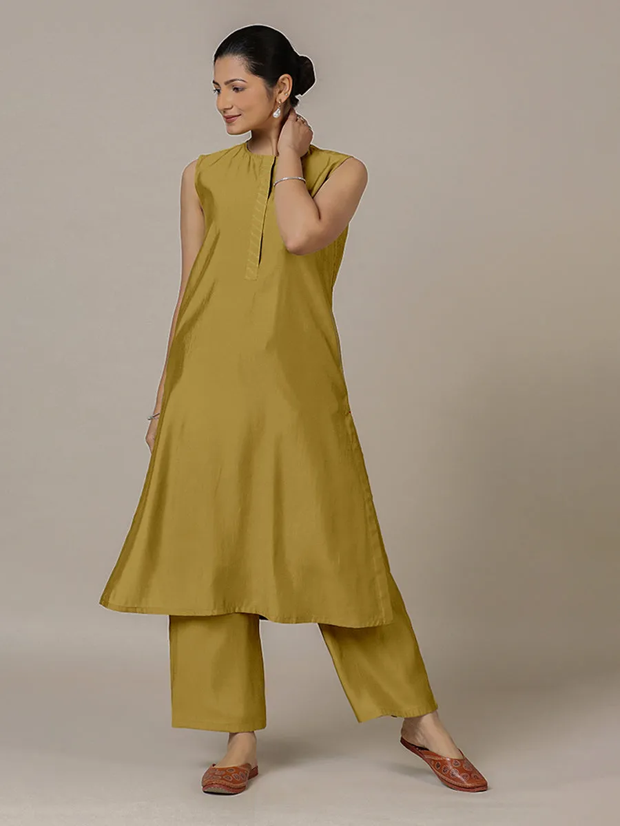 Adah x Rozaana | A Line Kurta in Dijon Mustard with Thread Work | Coords or Only Kurta