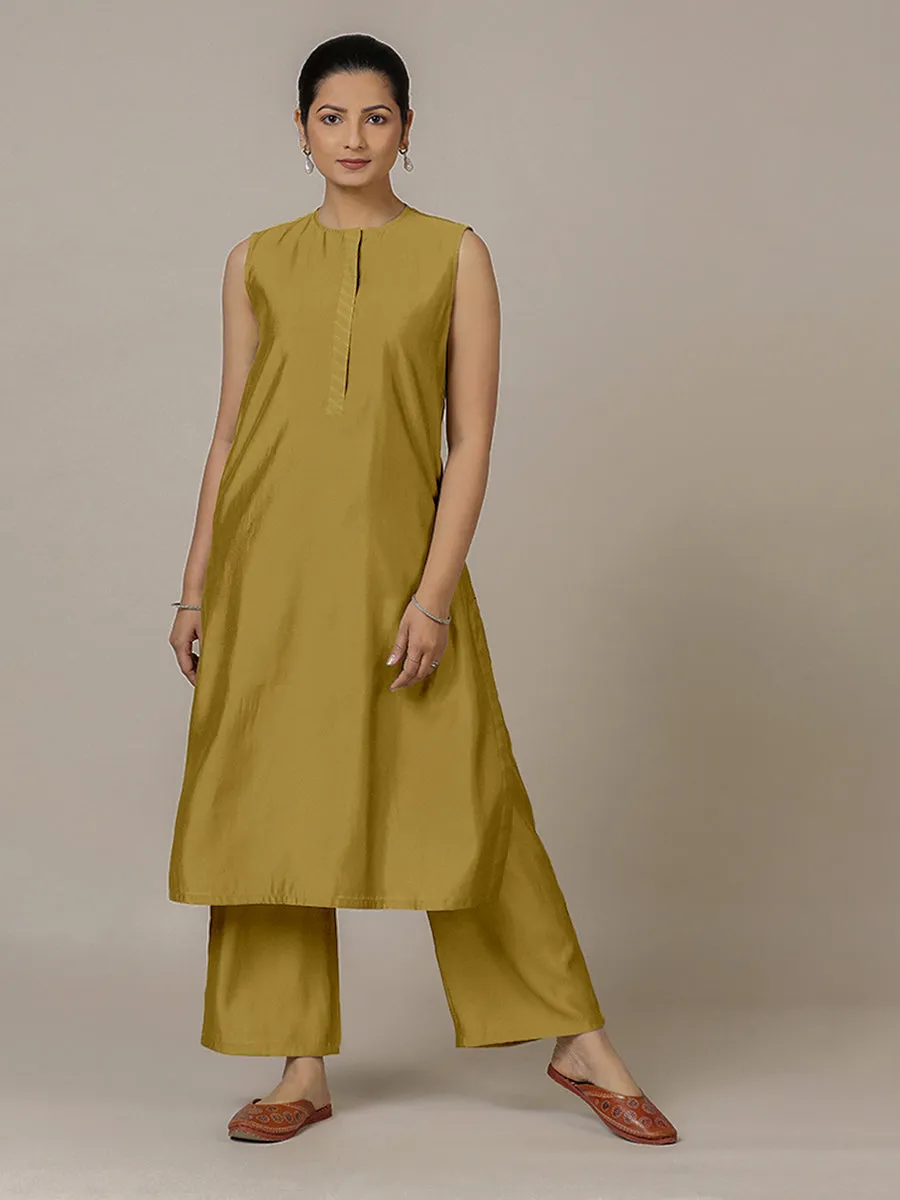 Adah x Rozaana | A Line Kurta in Dijon Mustard with Thread Work | Coords or Only Kurta