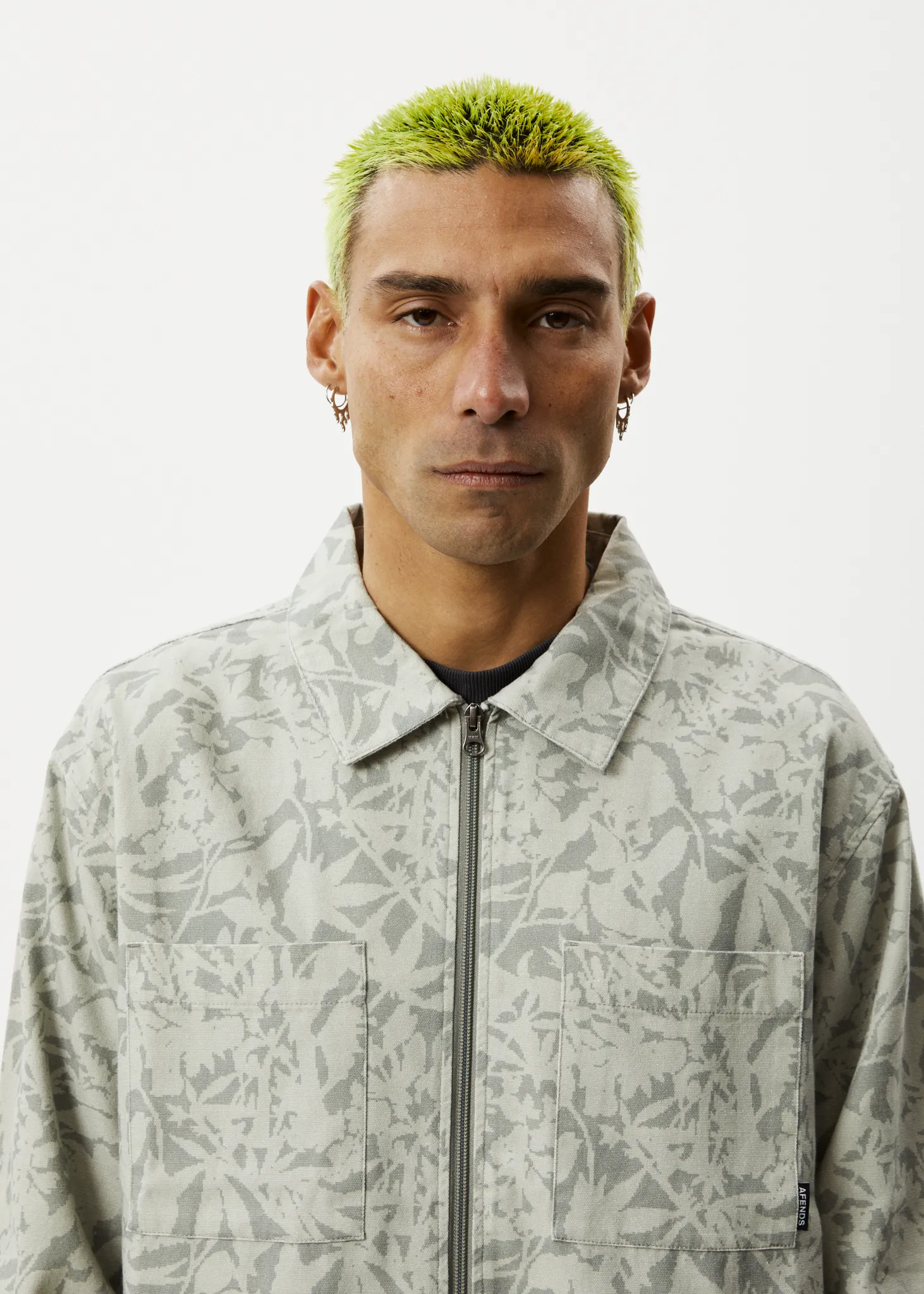 AFENDS Mens Bouquet - Canvas Jacket - Olive Floral