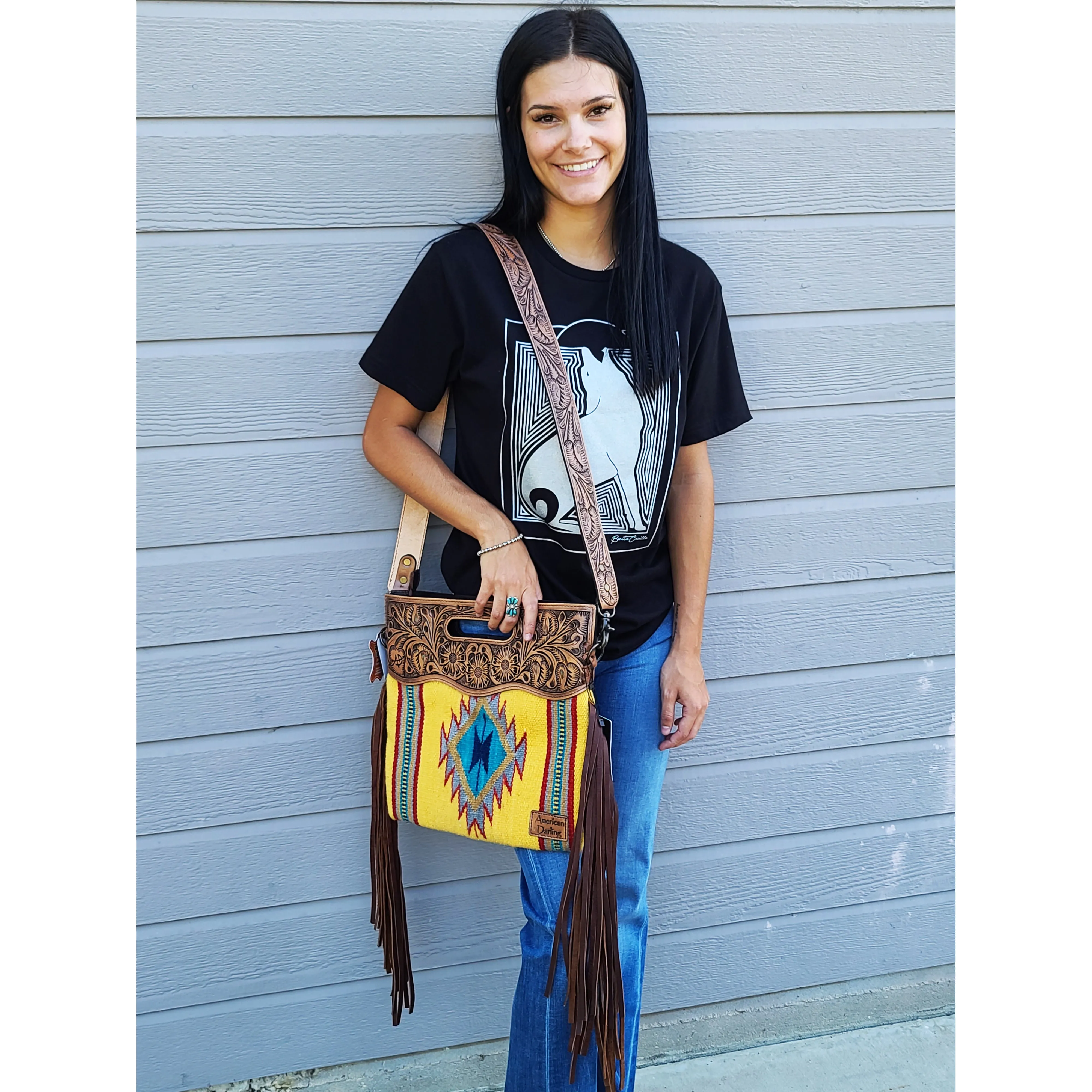 American Darling Tooled Leather Mustard Purse