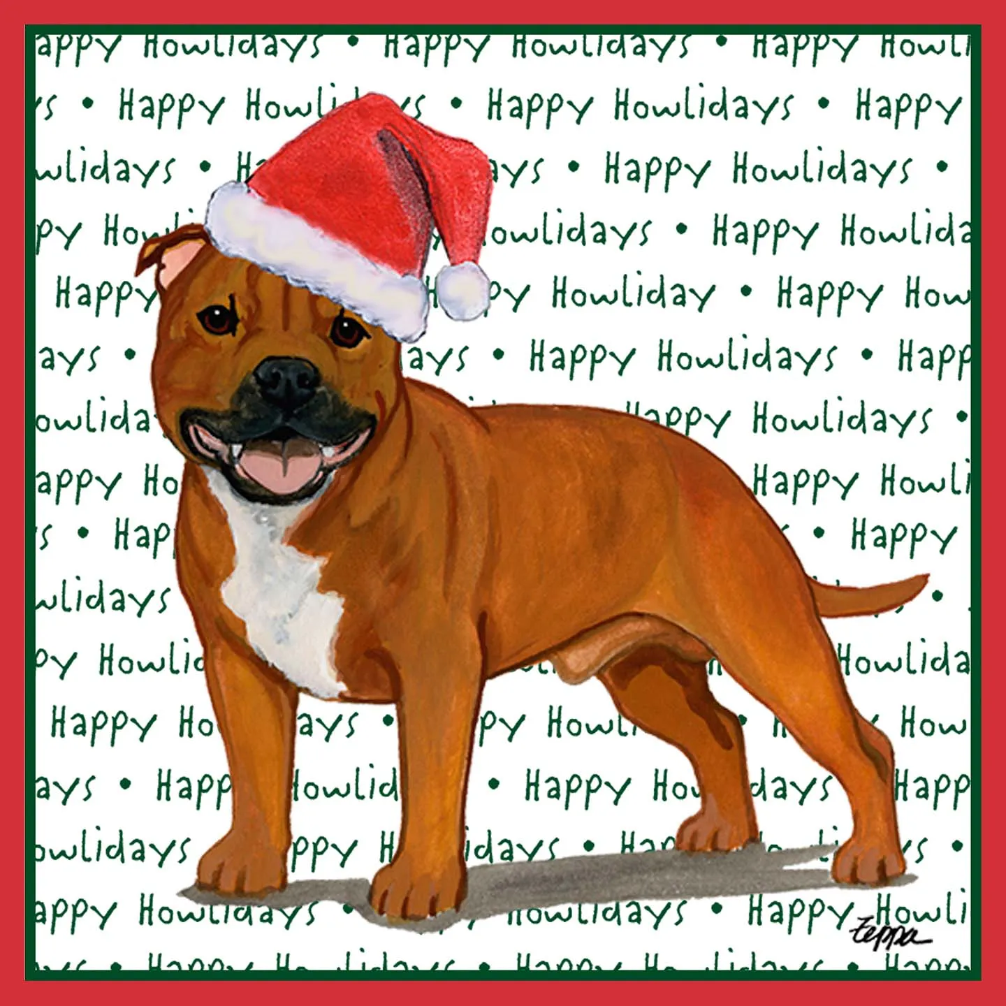 American Staffordshire Terrier (Red) Happy Howlidays Text - Adult Unisex T-Shirt