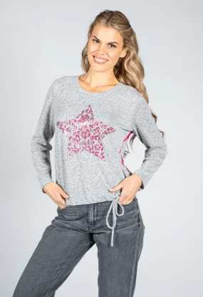 Animal Print Star Fine Knit Jumper n Grey & Magenta