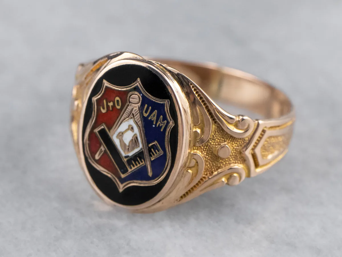 Antique Mechanics Fraternal Enamel Gold Ring