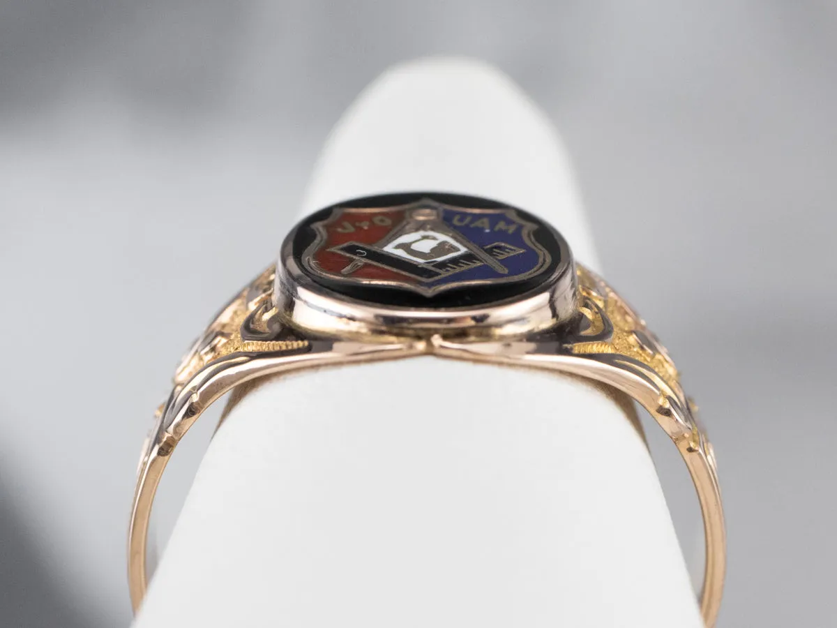 Antique Mechanics Fraternal Enamel Gold Ring