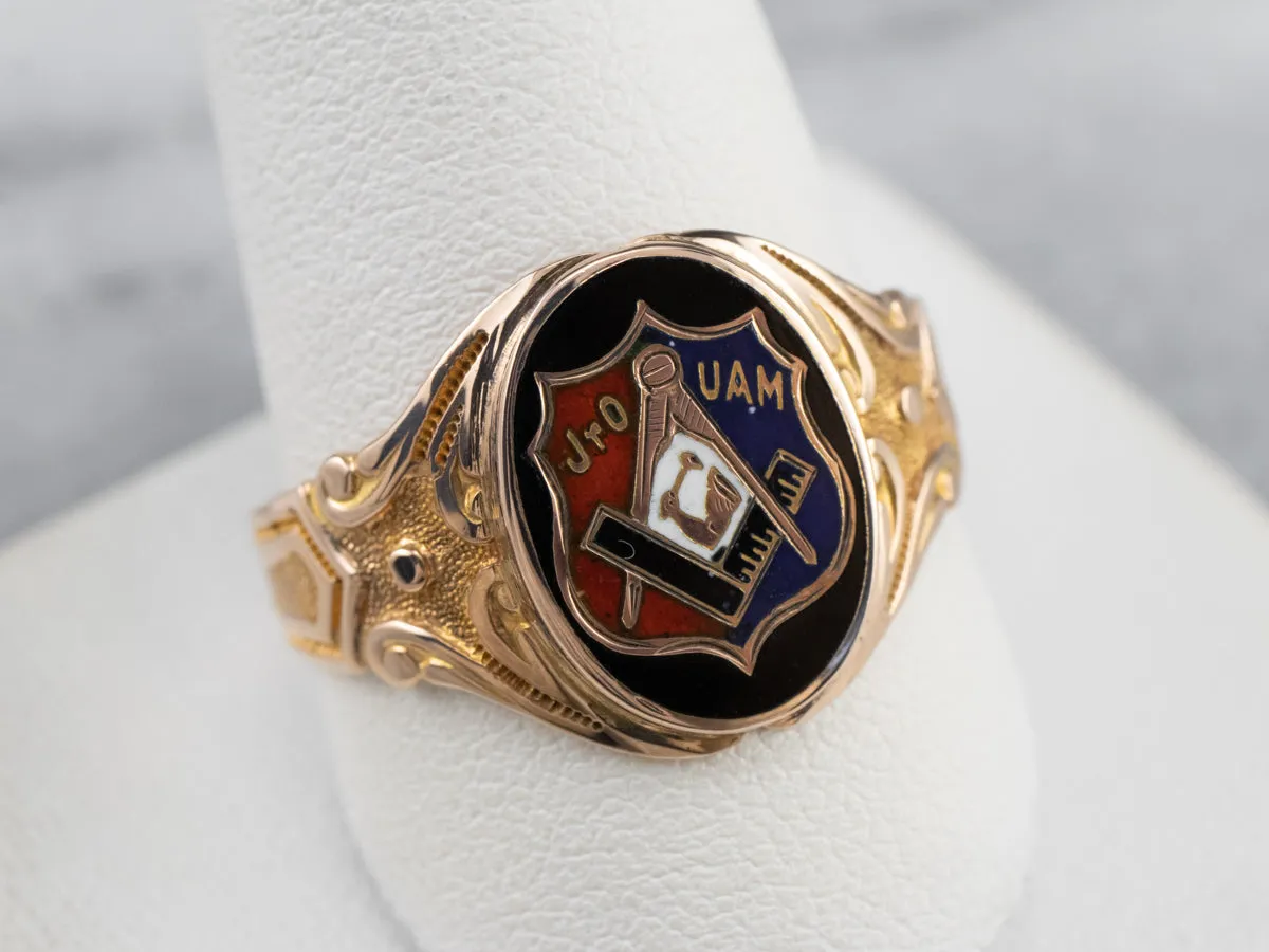 Antique Mechanics Fraternal Enamel Gold Ring