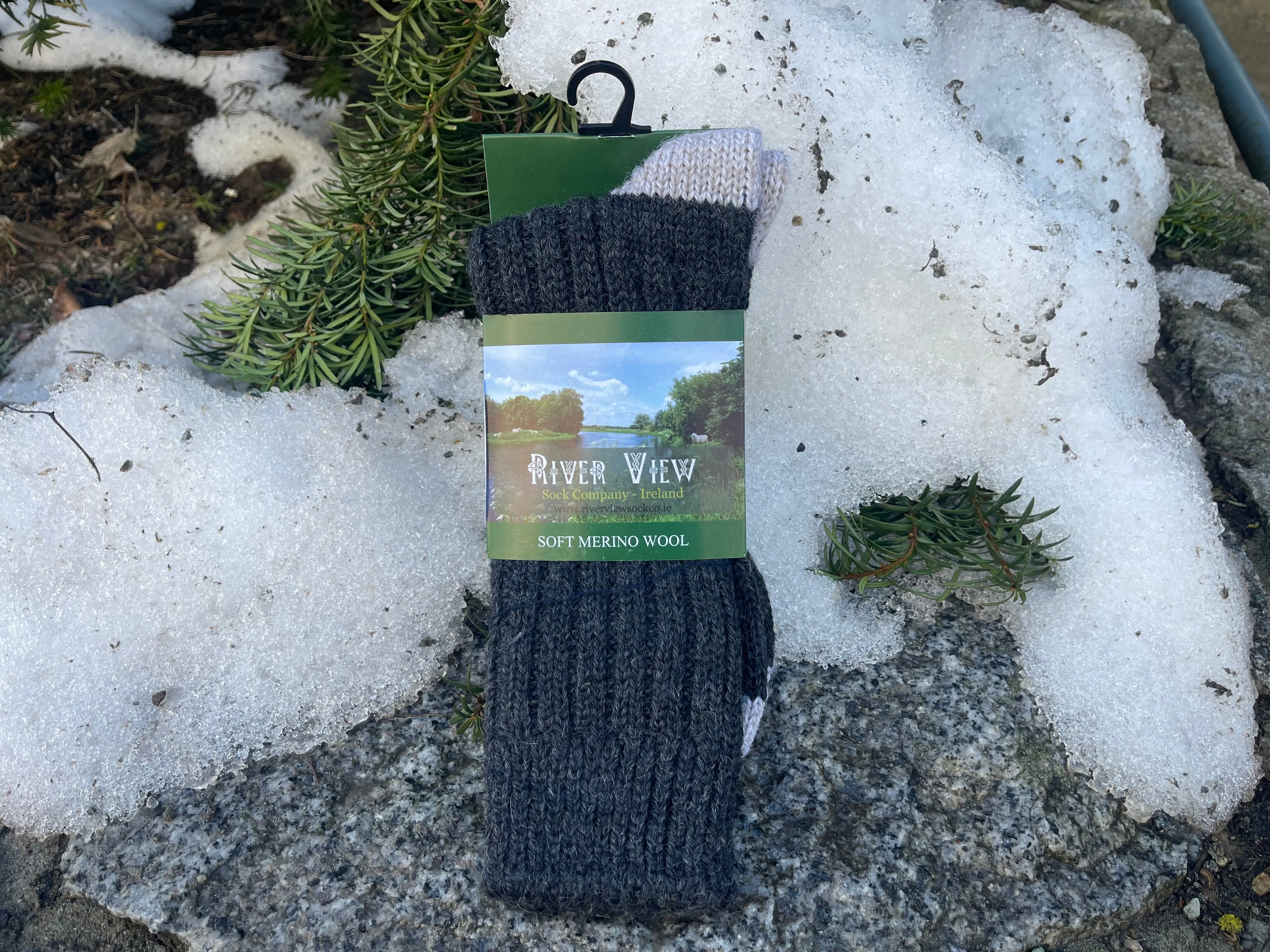 Aran - Merino Wool Socks - Charcoal/Oatmeal