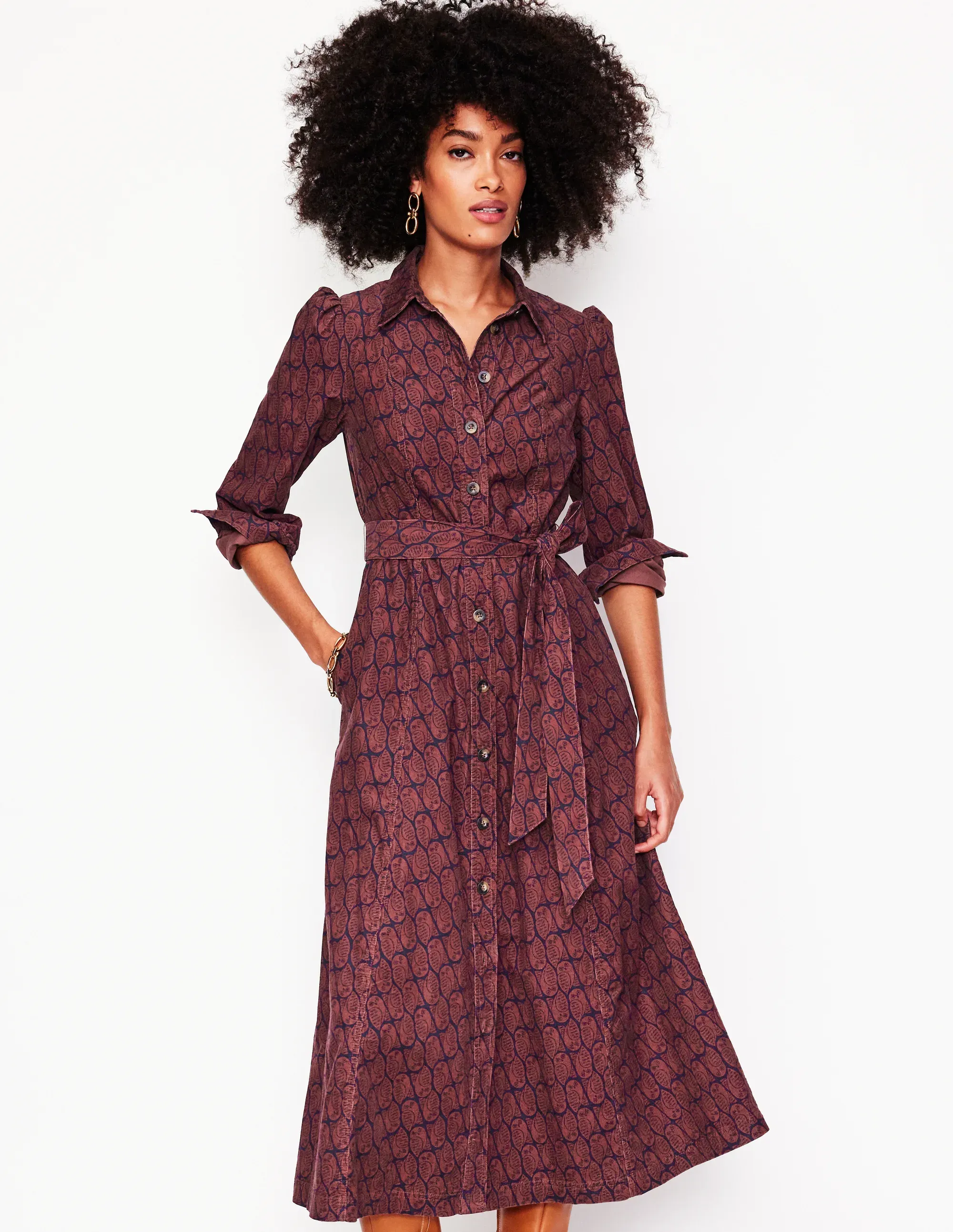 Aubrey Cord Midi Shirt Dress