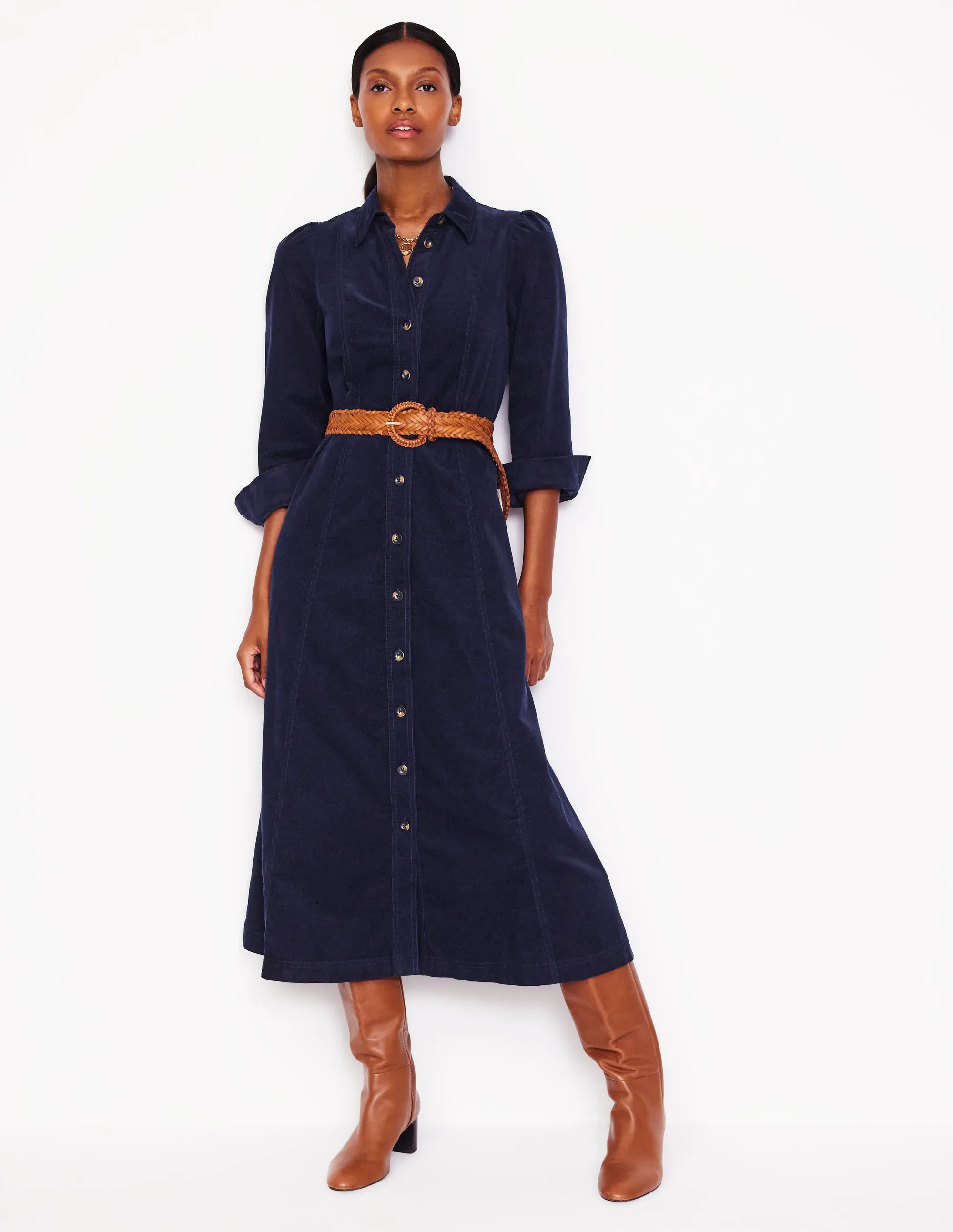 Aubrey Cord Midi Shirt Dress