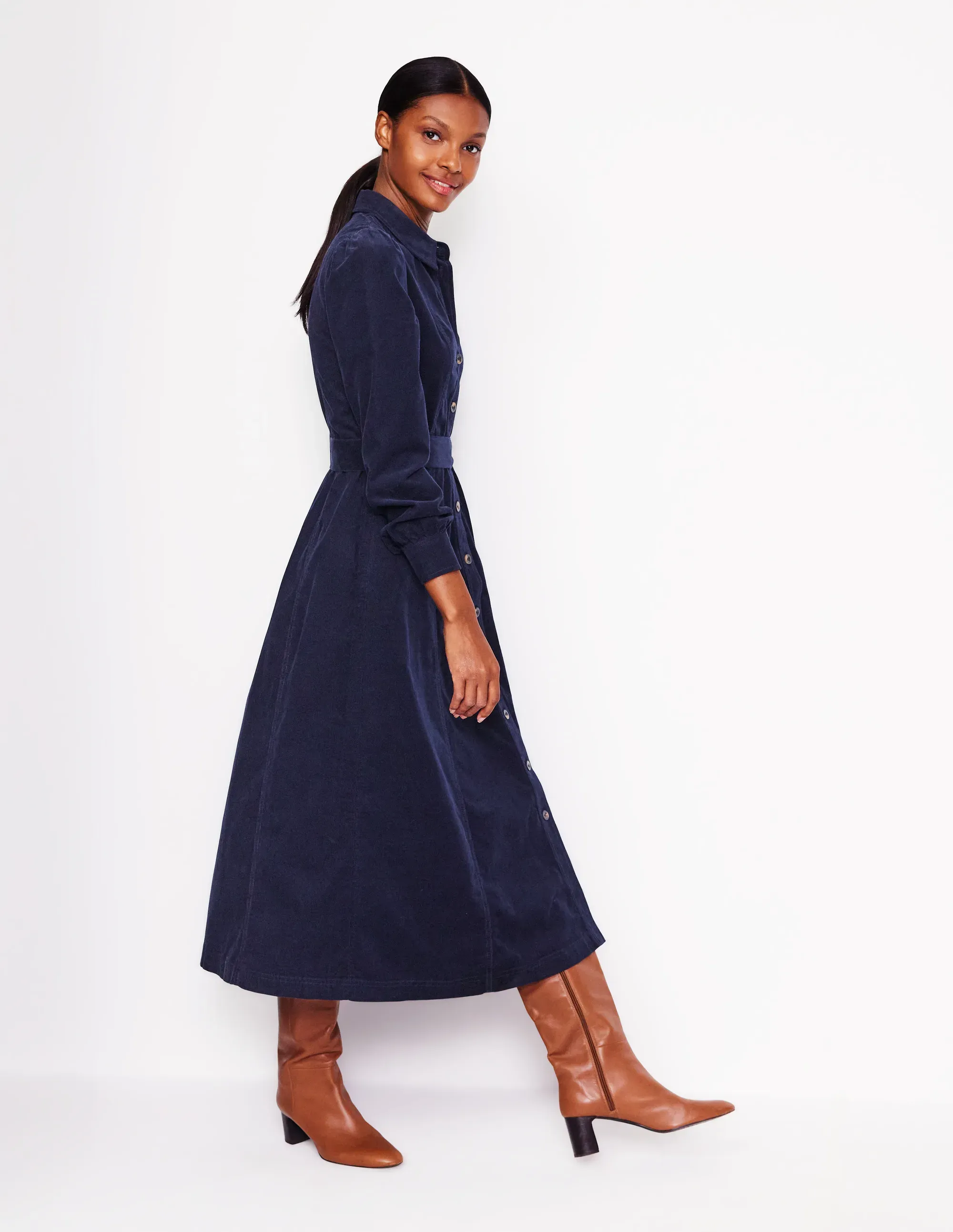 Aubrey Cord Midi Shirt Dress