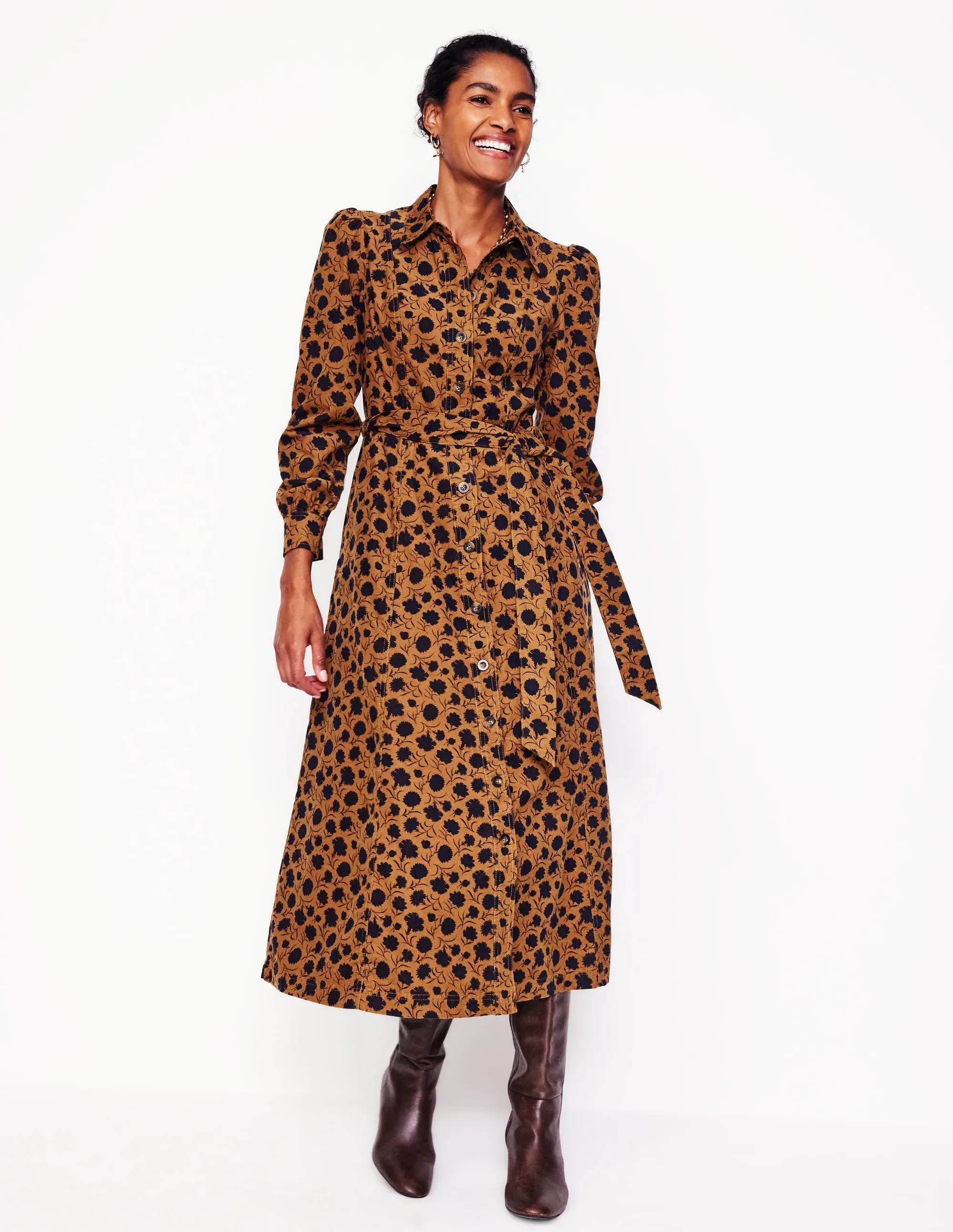 Aubrey Cord Midi Shirt Dress