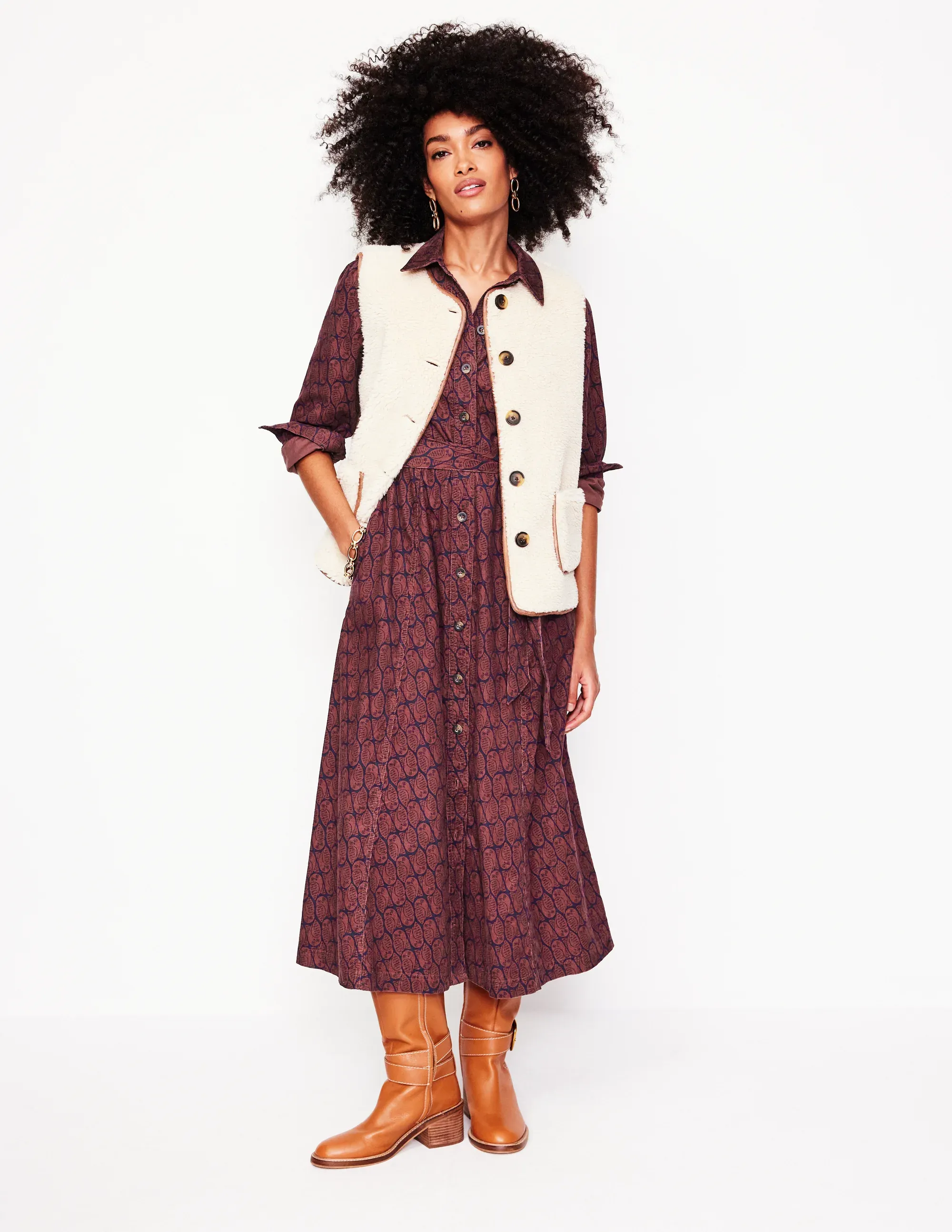 Aubrey Cord Midi Shirt Dress