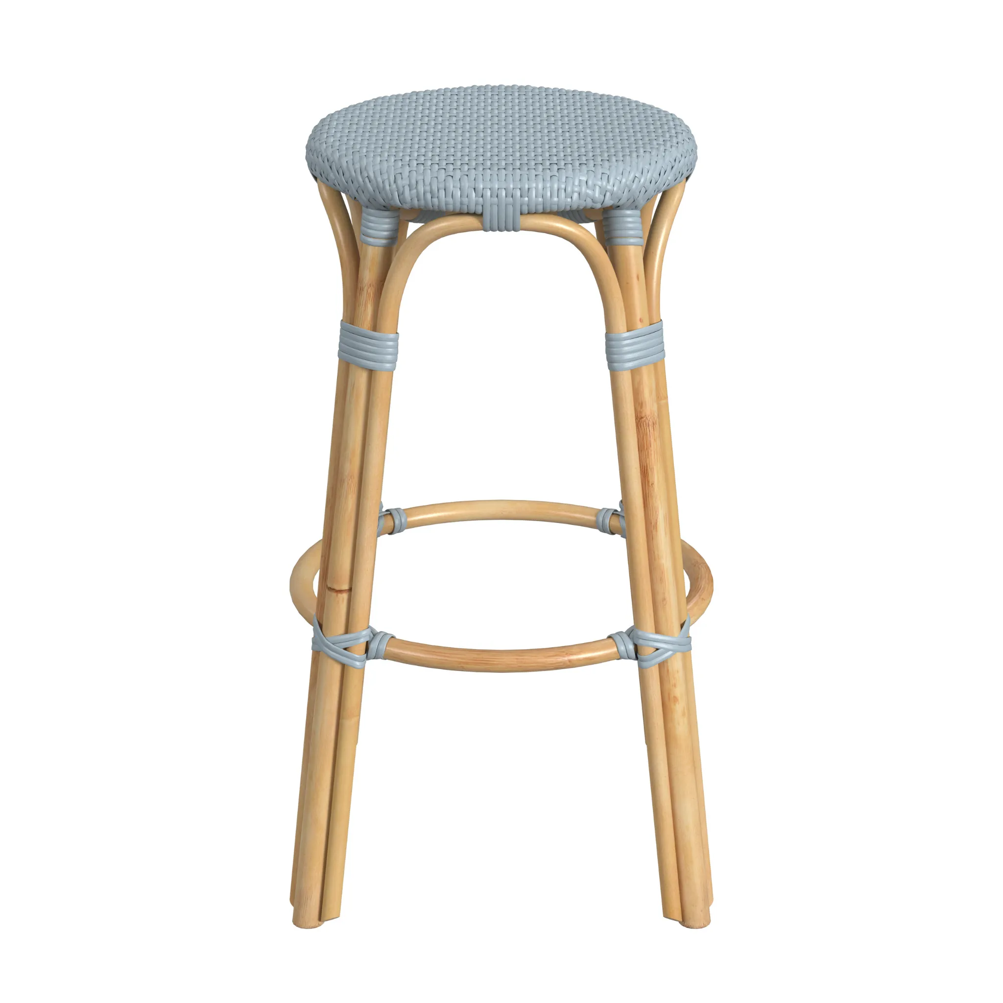 Baby Blue Rattan Frame Bar Stool