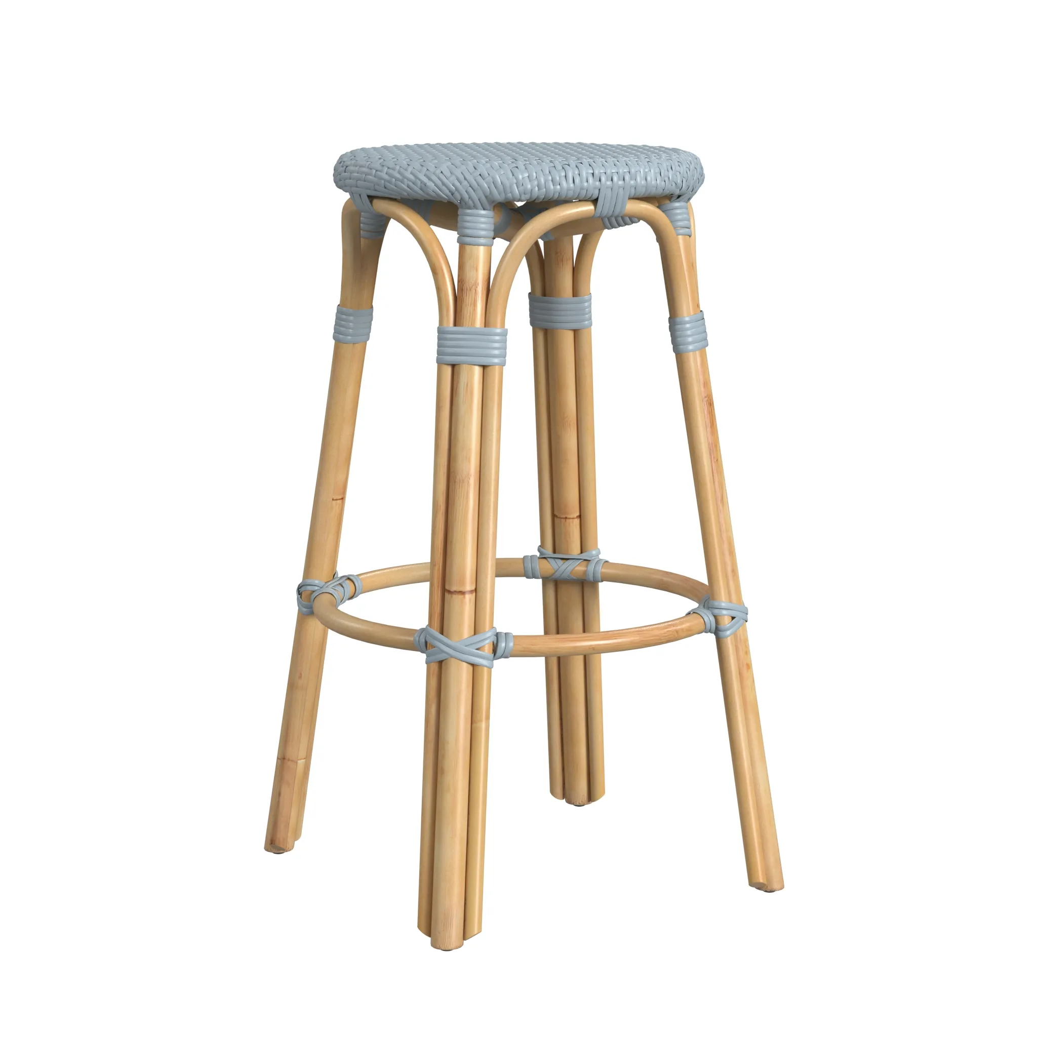 Baby Blue Rattan Frame Bar Stool