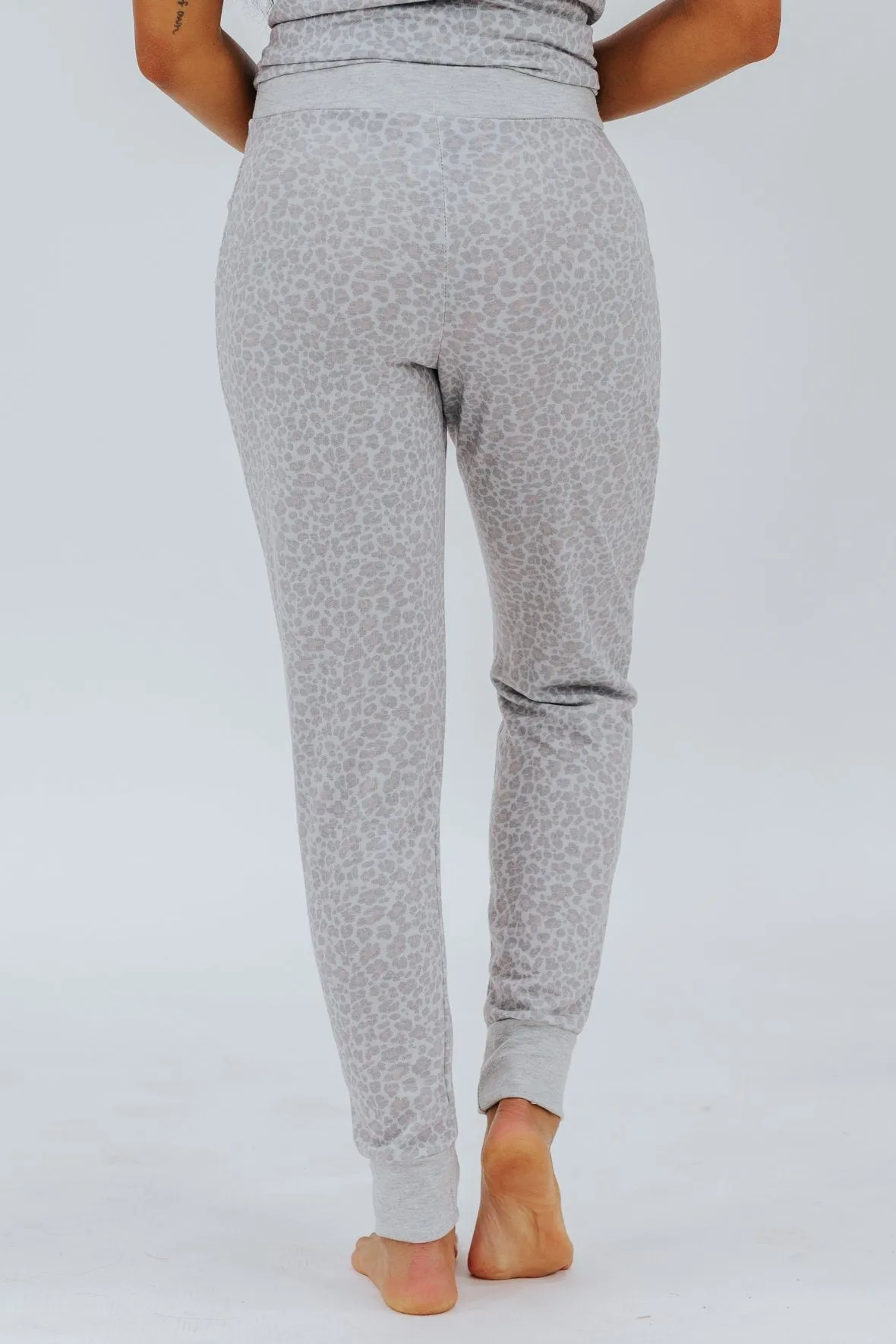 Baby I Love You Animal Print Elastic Waist With Drawstrings Lounge Pants in Grey