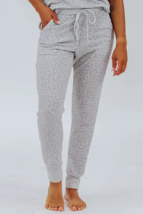 Baby I Love You Animal Print Elastic Waist With Drawstrings Lounge Pants in Grey