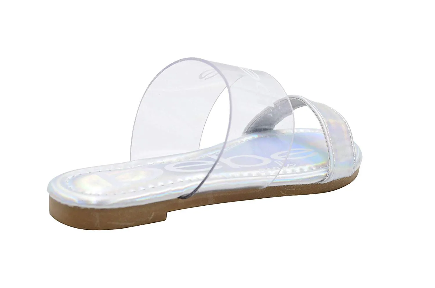 bebe Girls Fashion Sandals 2 Band Slide Flip Flops with Holographic Upper & Footbed