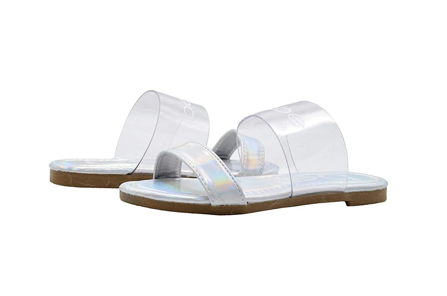 bebe Girls Fashion Sandals 2 Band Slide Flip Flops with Holographic Upper & Footbed