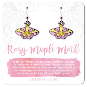 Botanical Bright Dangle Earrings - Rosy Maple Moth Silver