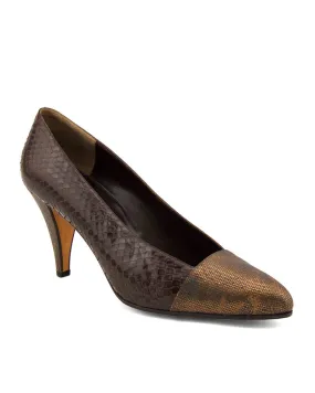 Bronze and Brown Snakeskin Pumps