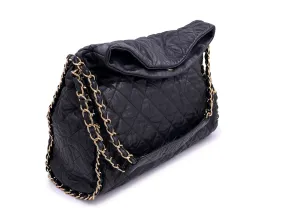 Chanel Black Aged Calfskin Chain Around XL Hobo Tote Bag