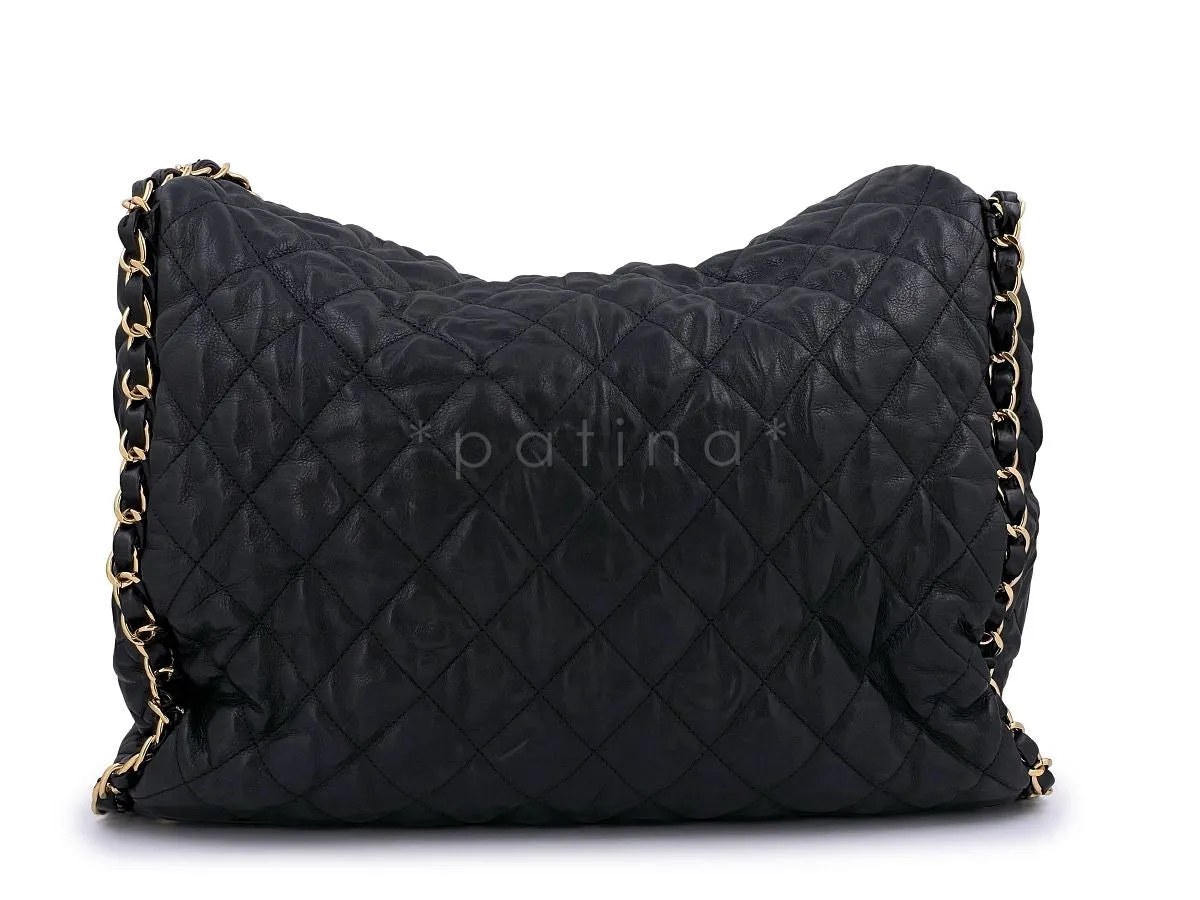 Chanel Black Aged Calfskin Chain Around XL Hobo Tote Bag