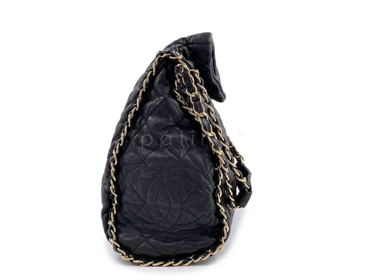 Chanel Black Aged Calfskin Chain Around XL Hobo Tote Bag