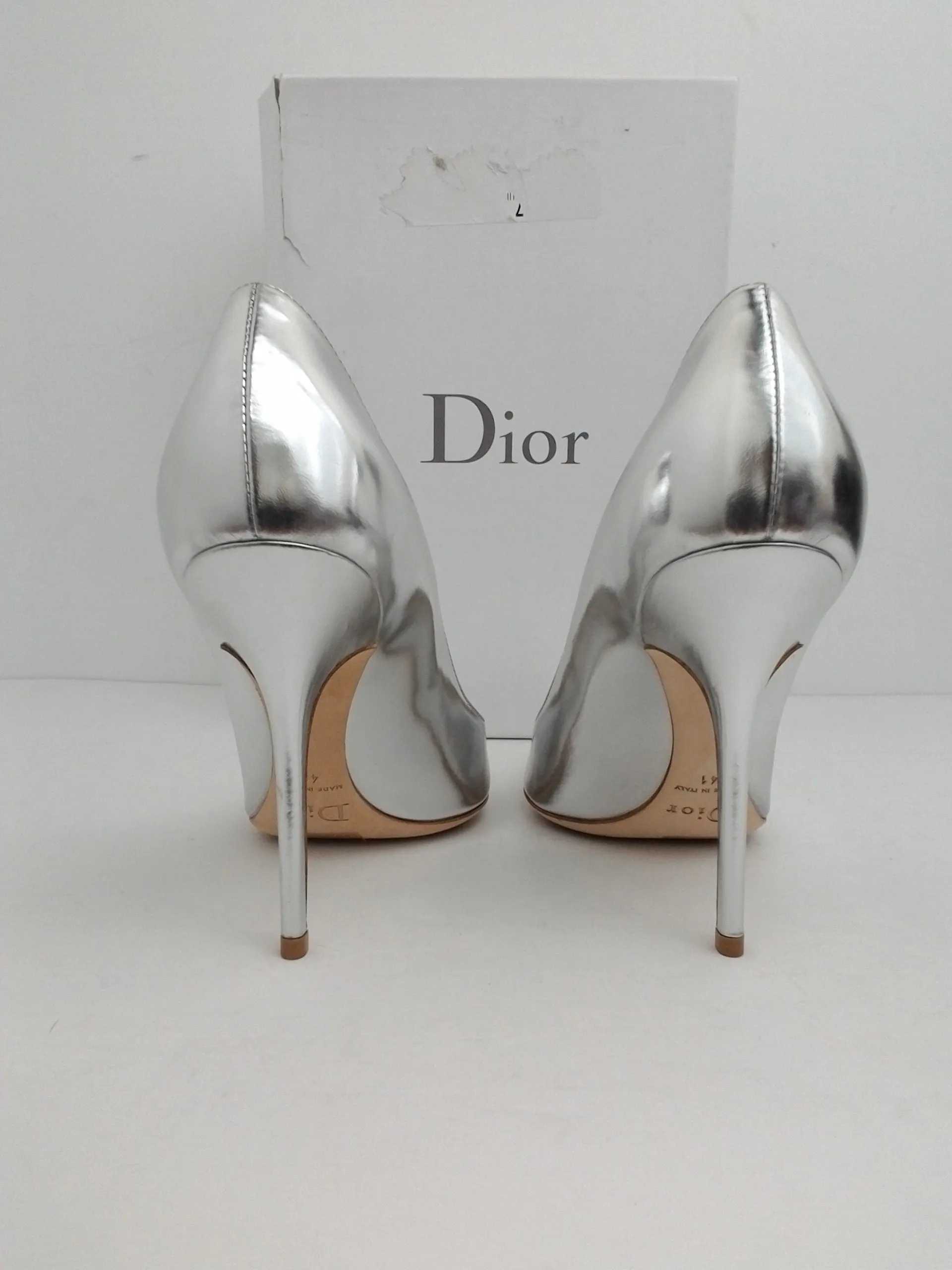 Christian Dior Women's Cherie Pointy Pump Silver Leather Size 41