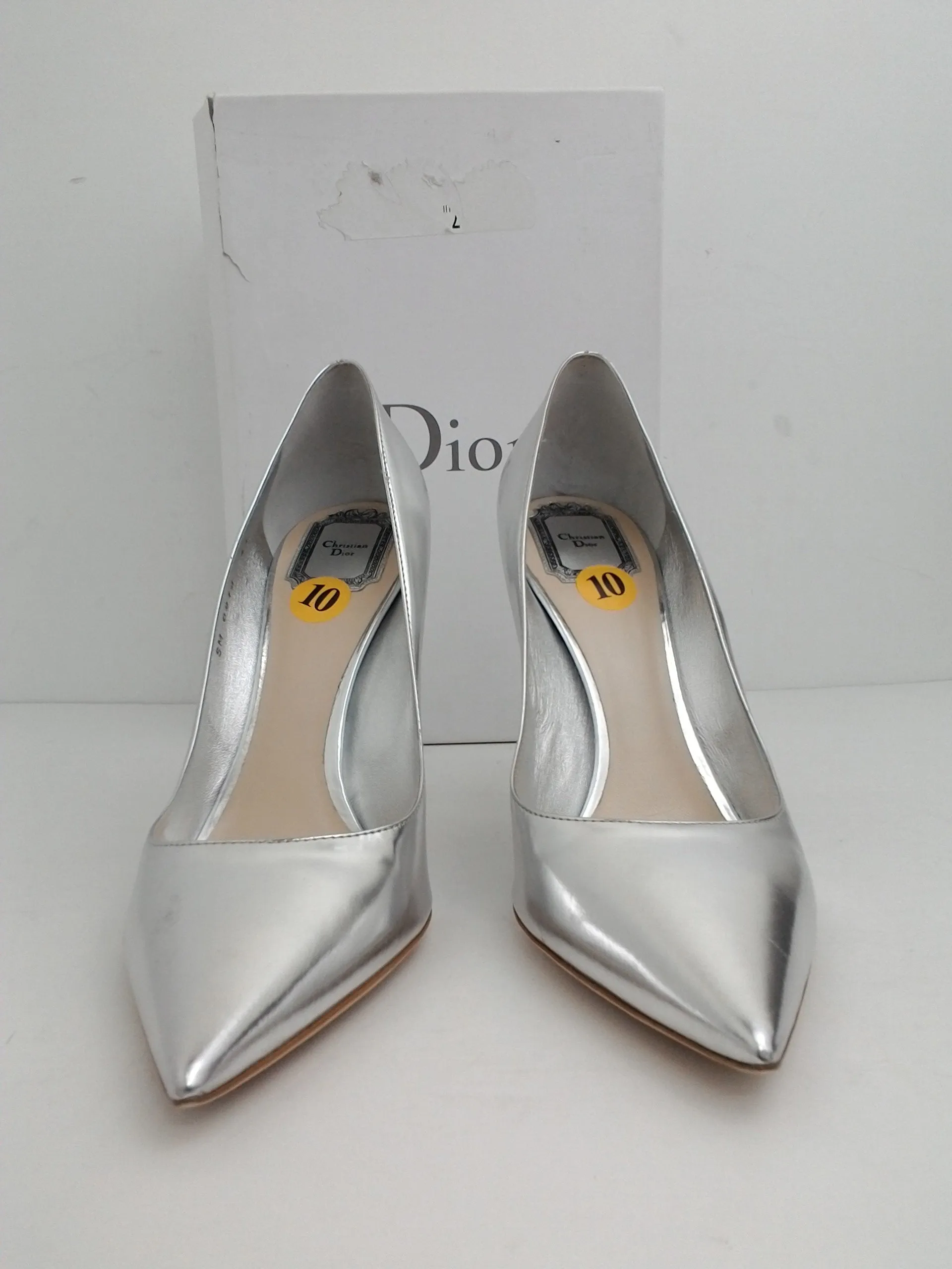 Christian Dior Women's Cherie Pointy Pump Silver Leather Size 41