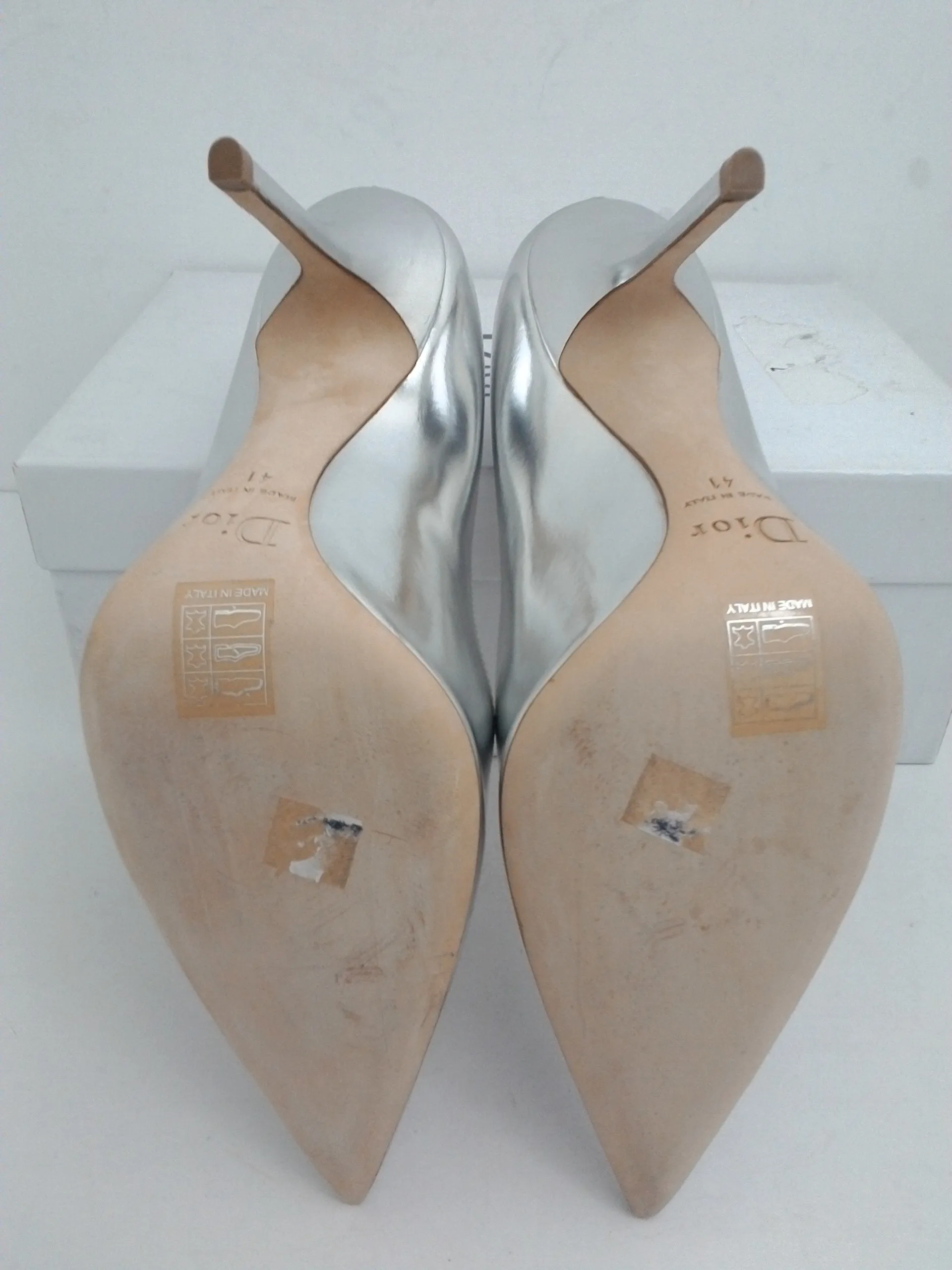 Christian Dior Women's Cherie Pointy Pump Silver Leather Size 41