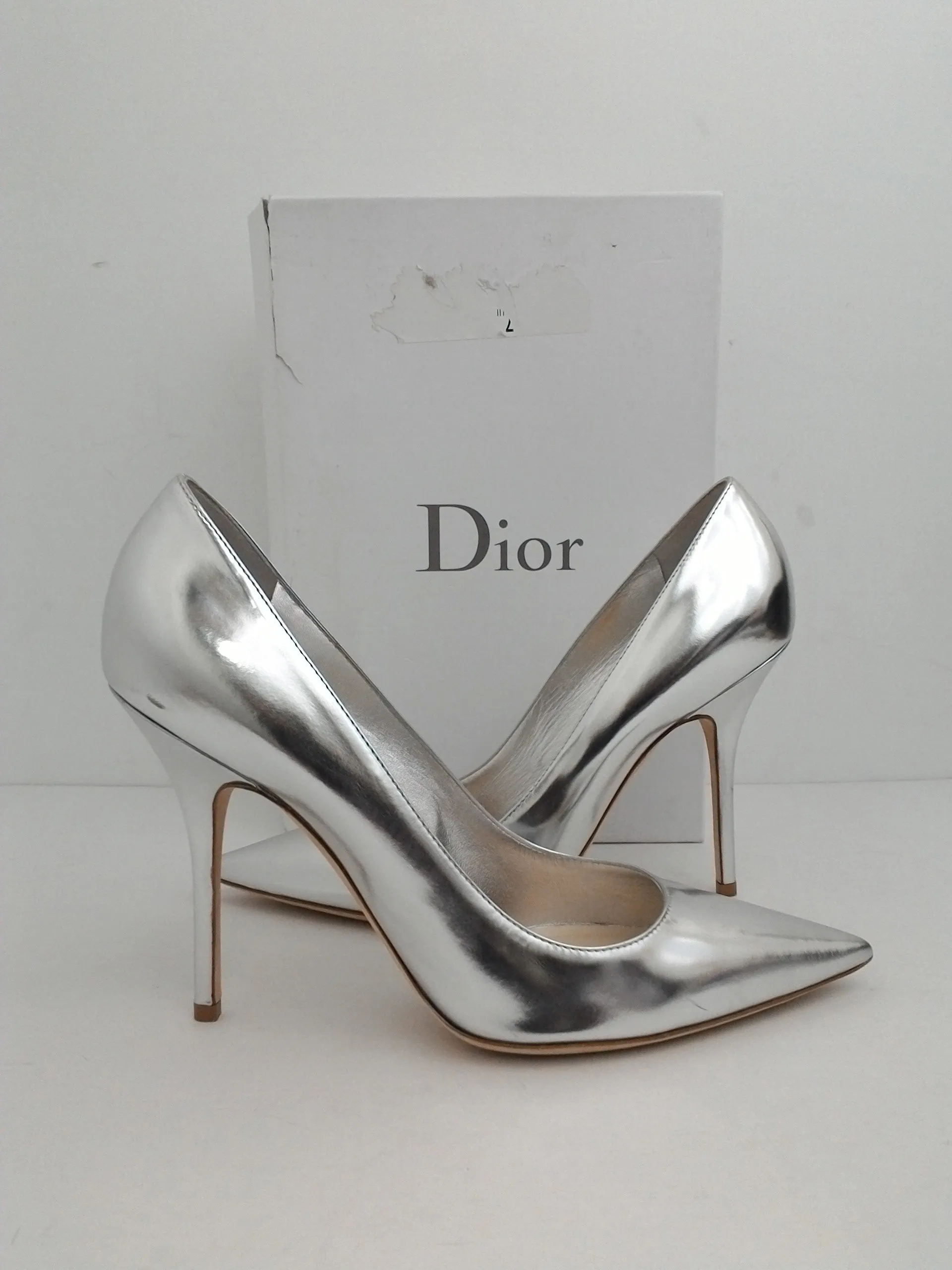 Christian Dior Women's Cherie Pointy Pump Silver Leather Size 41