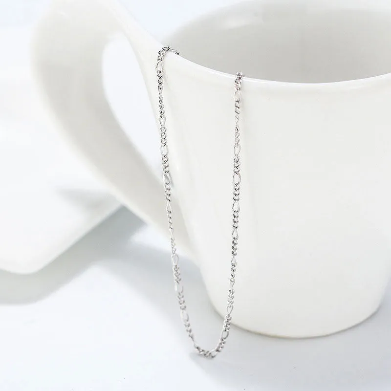 Classic Pure Color Sterling Silver Polished Dainty Figaro Chain Necklace