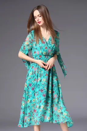 Crossed Top Floral Chiffon Dress