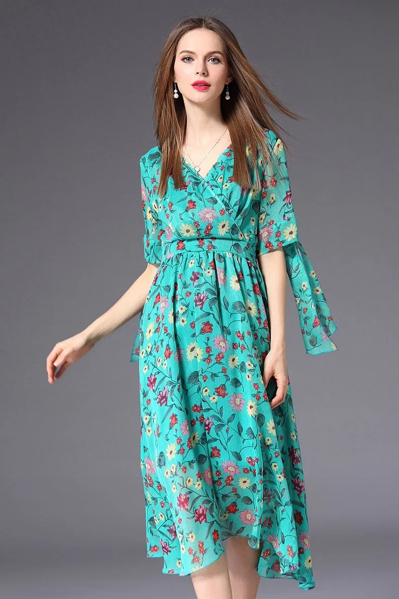 Crossed Top Floral Chiffon Dress