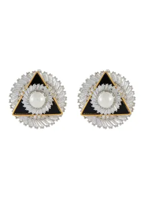 CRYSTAL PEARL LAYERED ROUND STUD EARRINGS