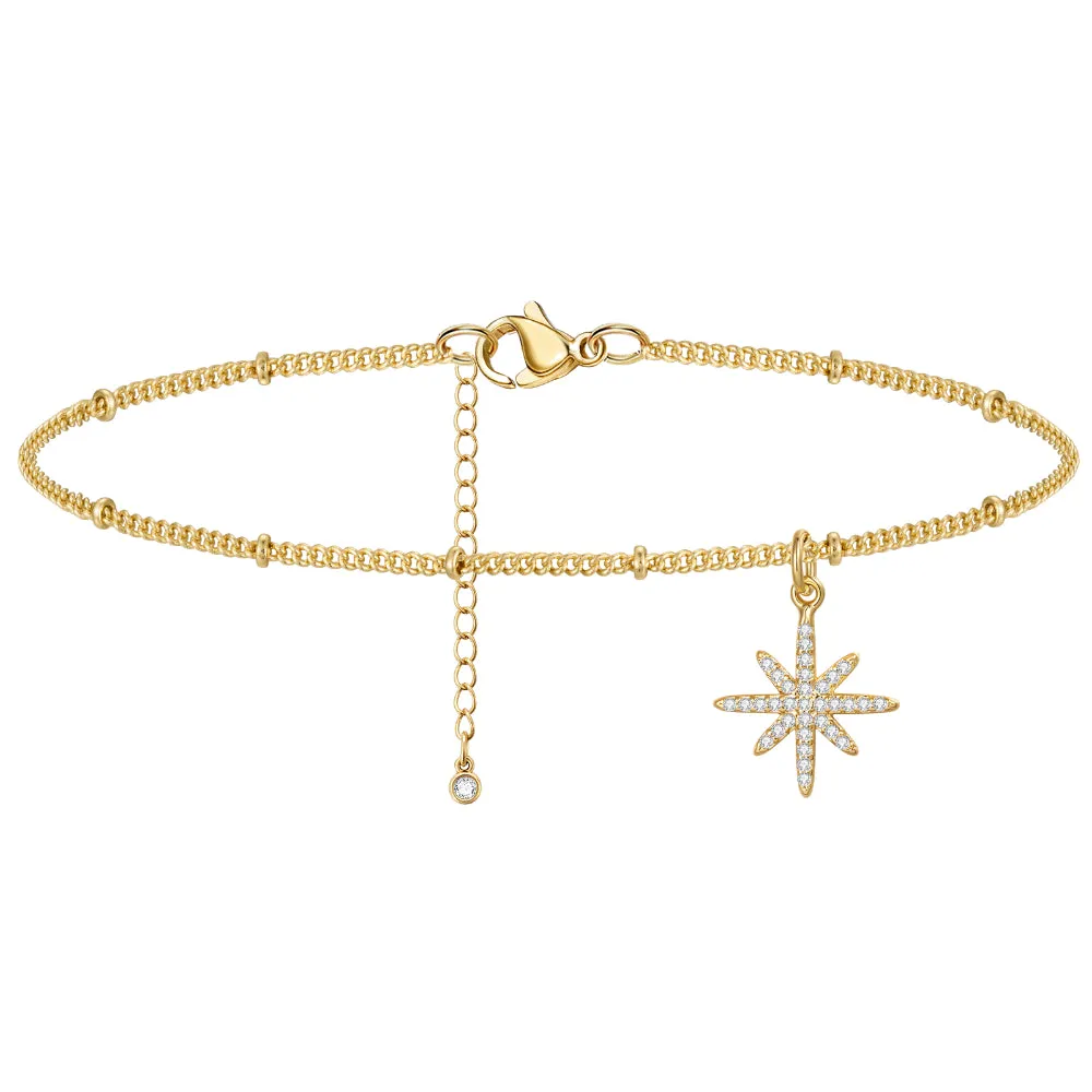 Dainty 14k Gold Plated Adjustable Anklets- Star