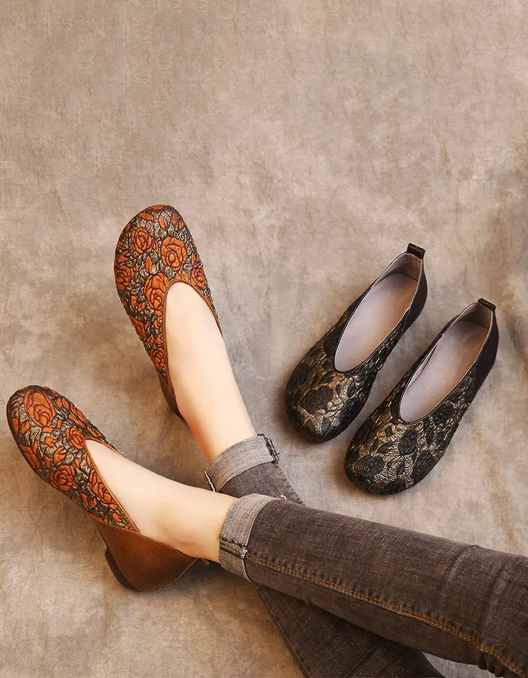 Embossed Leather Handmade Soft Comfortable Flat Shoes