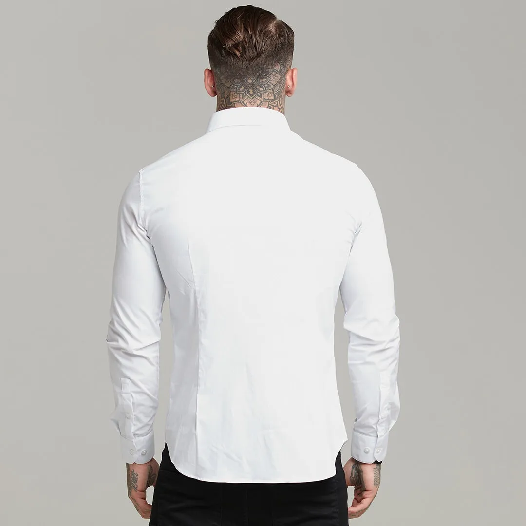 Father Sons Classic White Regular Stretch Shirt with Button Down Collar and White Embroidery - FS589