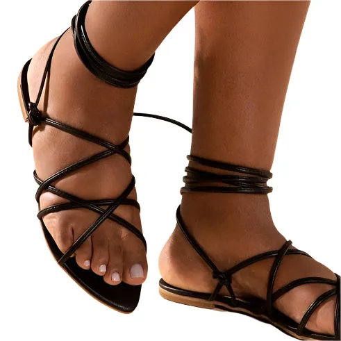 Flat multi-strap vegan sandal by Arenaria - black