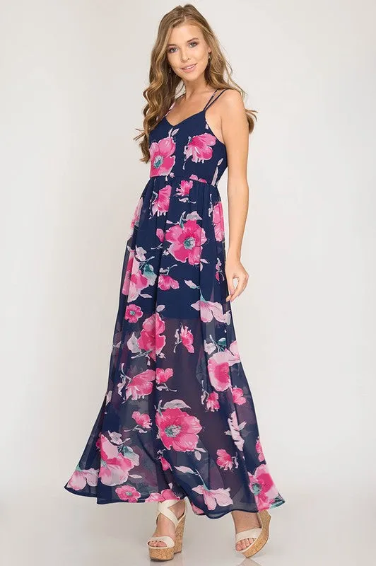 Floral Print Chiffon Maxi Dress