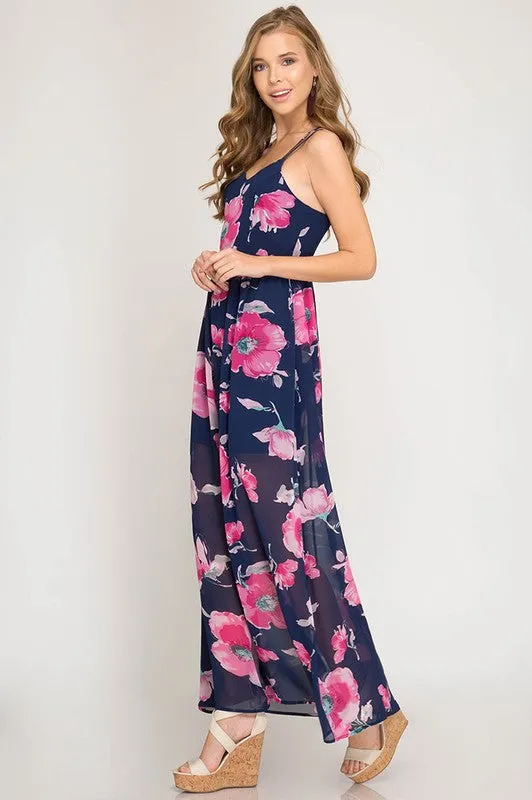 Floral Print Chiffon Maxi Dress