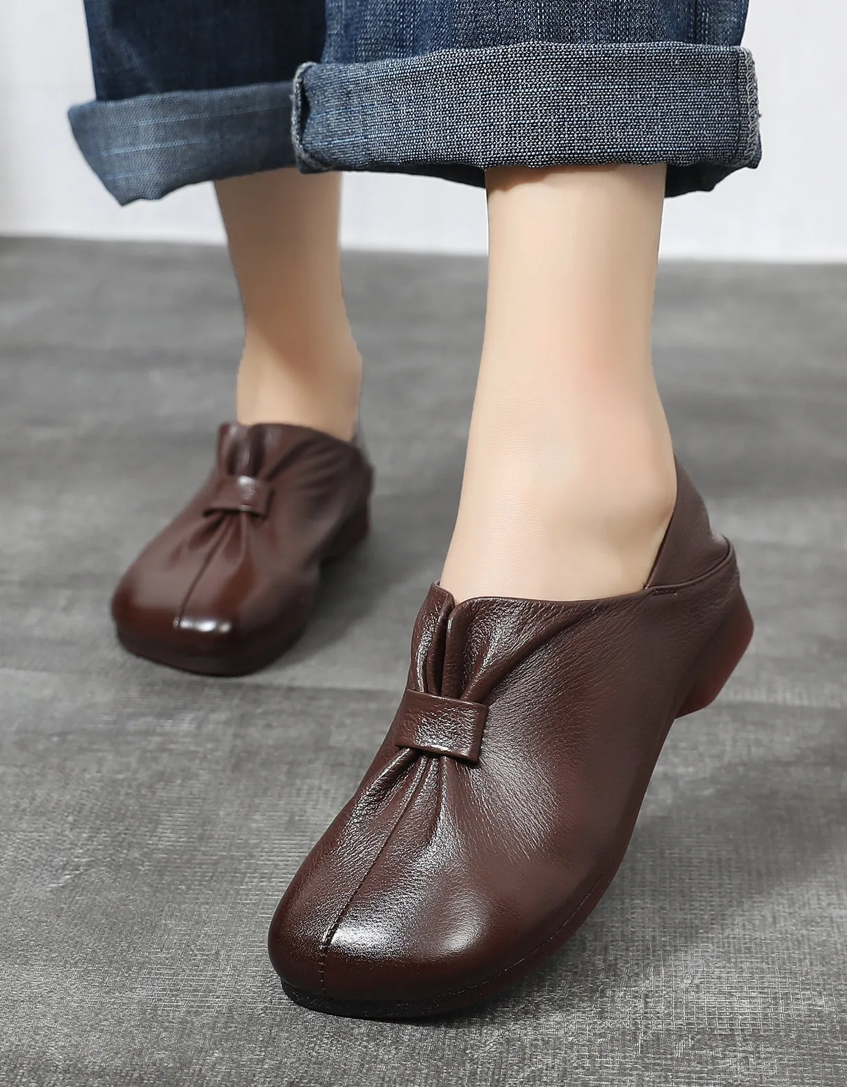 Front Folding Soft Leather Flat Shoes