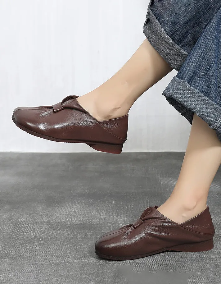 Front Folding Soft Leather Flat Shoes