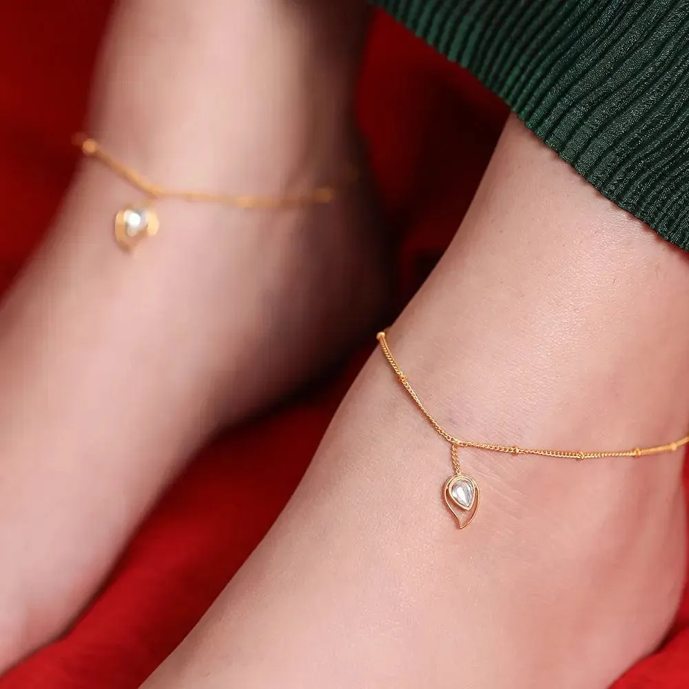 Gold Plated Silver 92.5 Aam Ras White Stone Anklet