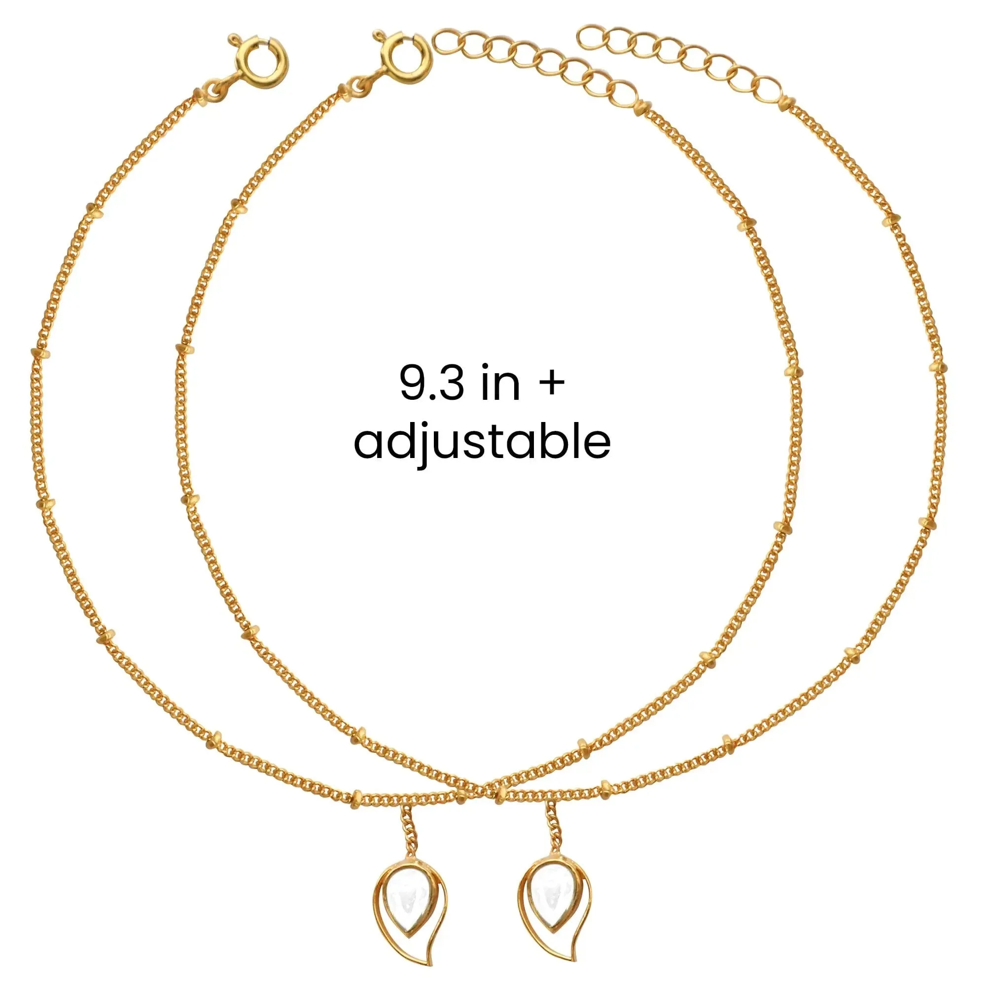 Gold Plated Silver 92.5 Aam Ras White Stone Anklet